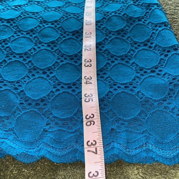Ronni Nicole Teal Blue Lace Dress Coquette Eyelet Crochet Scoop Neck Midi Sheath - Picture 9 of 13